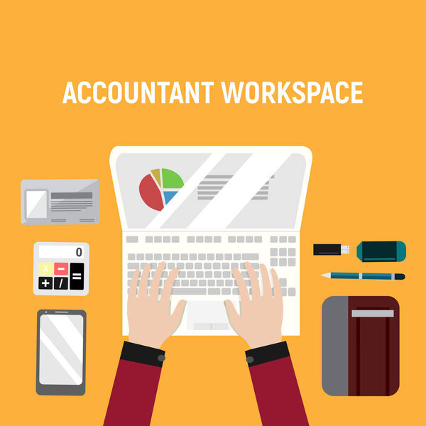 Accountant Workspace Desk Vector Illustration Graphic Design