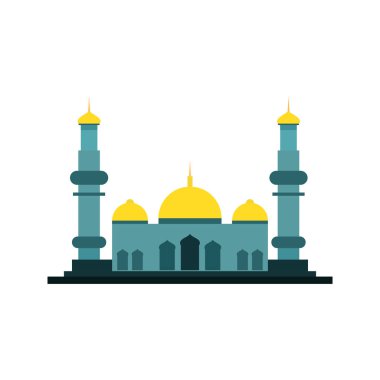 Geniş Yeşil İslami Cami Binası Vektör İllüstrasyon Grafik Tasarımı