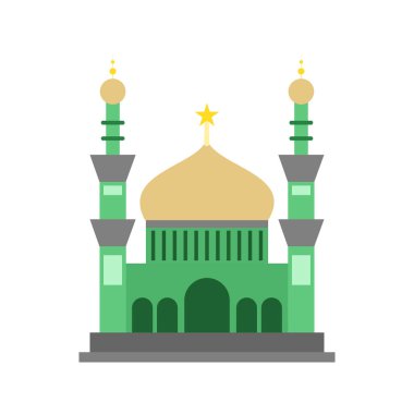 Yeşil Stil İslami Cami Binası Vektör İllüstrasyon Grafik Tasarımı