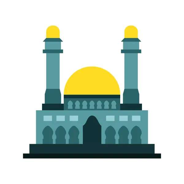 Μεγάλη Cyan Ισλαμικό Τζαμί Κτίριο Διάνυσμα Εικονογράφηση Γραφικού Σχεδιασμού — Διανυσματικό Αρχείο