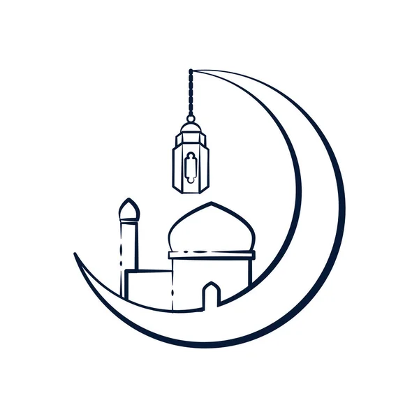 Crescent Moon Τζαμί Περίγραμμα Εικονογράφηση Διάνυσμα Γραφική Σχεδίαση — Διανυσματικό Αρχείο