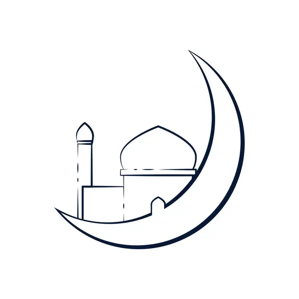Crescent Moon Outline Mosquée Illustration Vectorielle Graphisme — Image vectorielle