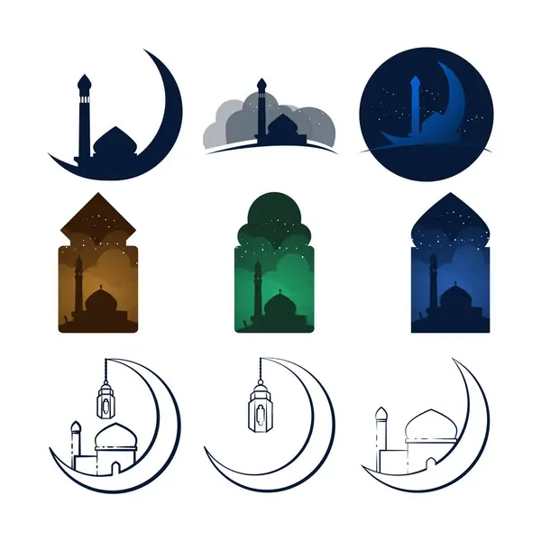 独特的清真寺矢量图解图形设计模板集 — 图库矢量图片