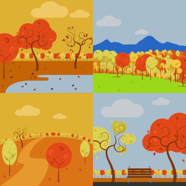 Basit Vektör Sanatı Koleksiyonu Sonbahar Manzarası Grafik Tasarım Şablonu Ayarları