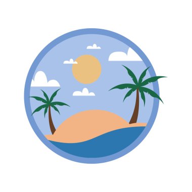 Dairesel Plaj Palmiye Ağaçları Seyahat Adası Vektör Resimleri Grafik Tasarımı
