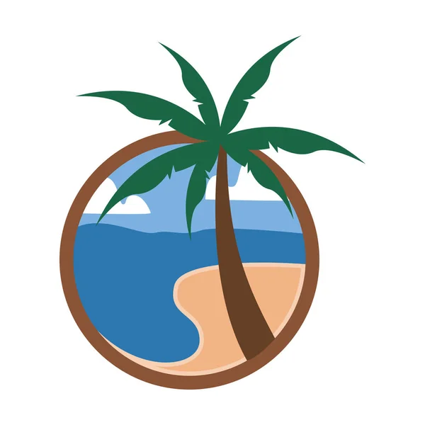 Circular Palm Beach View Travel Island Vector Illustration Diseño Gráfico — Archivo Imágenes Vectoriales