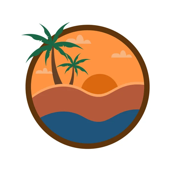 Playa Circular Sunset View Travel Island Vector Illustration Diseño Gráfico — Archivo Imágenes Vectoriales