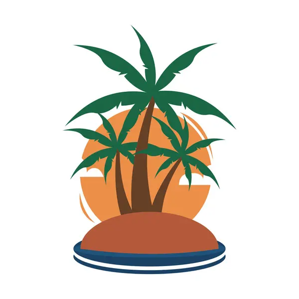 Small Island Tropical Palm Trees Travel Island Vector Illustration Graphic — Stock Vector
