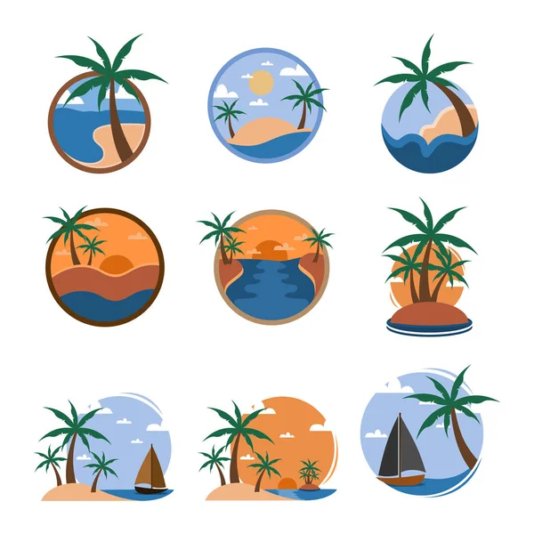 Conjunto Plantilla Gráfica Ilustración Vectores Tropical Travel Island — Archivo Imágenes Vectoriales