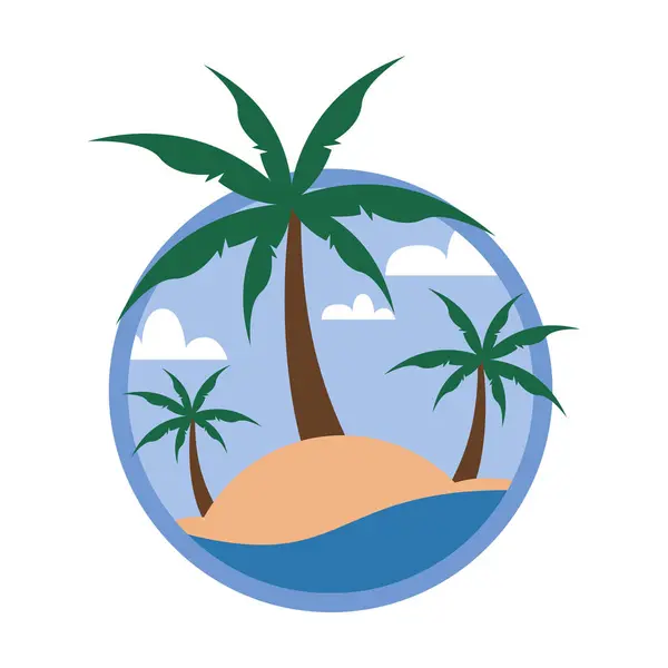 Circular Palm Trees Beach Tropical Island Travel Island Vector Illustration — Archivo Imágenes Vectoriales