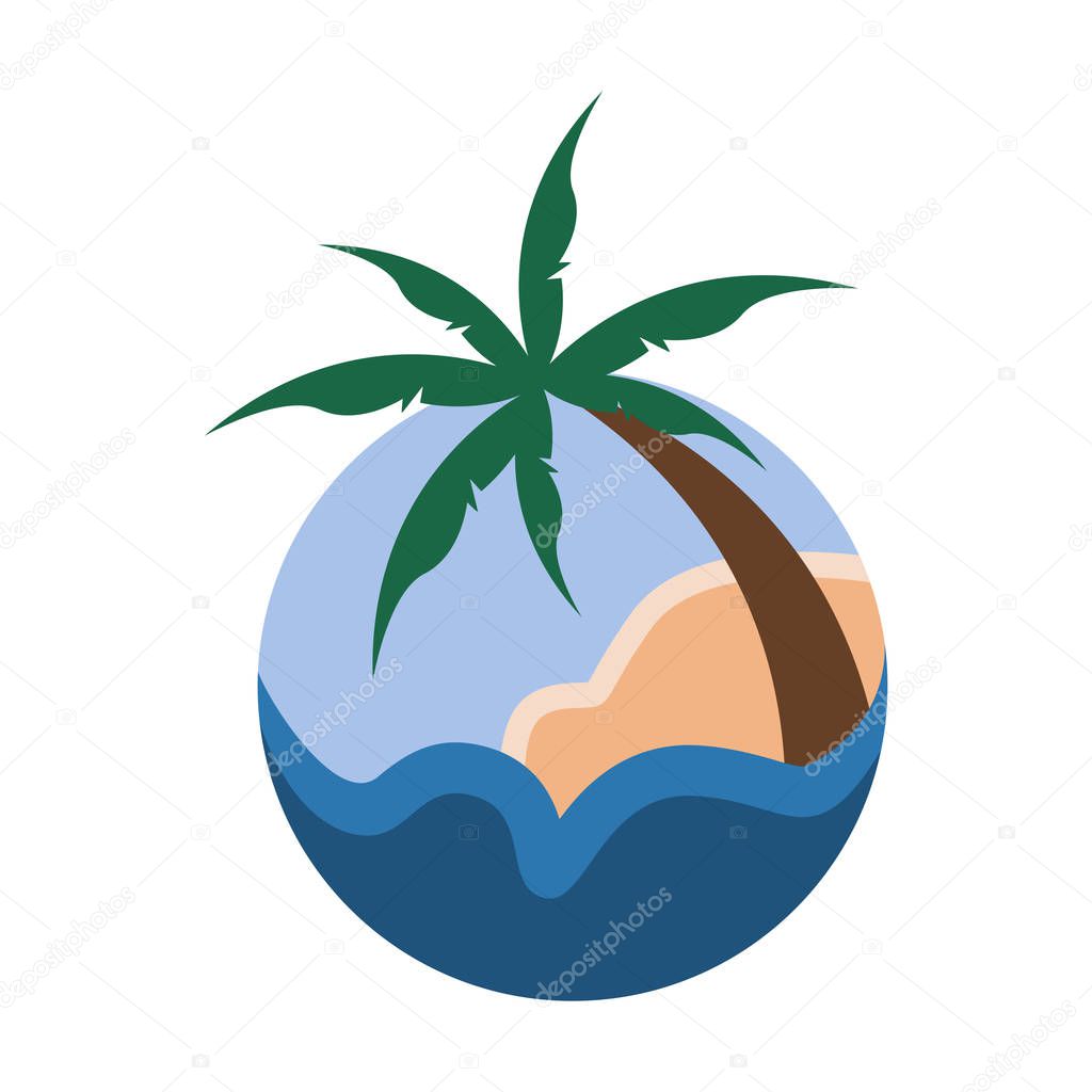 Palm Trees Tropical Circular Sign Travel Island Vector Illustration Graphic