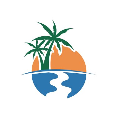 Palm Tree Günbatımı Görünüm Vektörü Resmetme Grafik Tasarım Şablonu