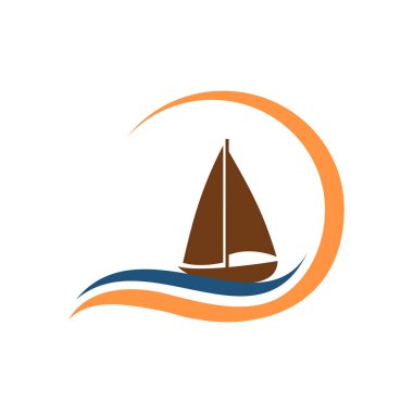 Deniz Dalgası Vektör Çizim Şablonunda Tekne