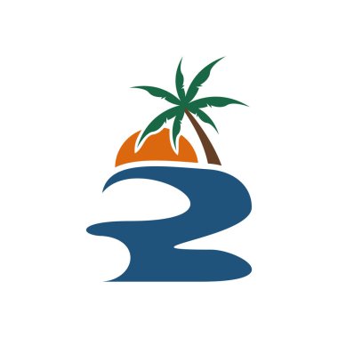 Palm Tree Günbatımı Görünüm Vektörü Resmetme Grafik Tasarım Şablonu