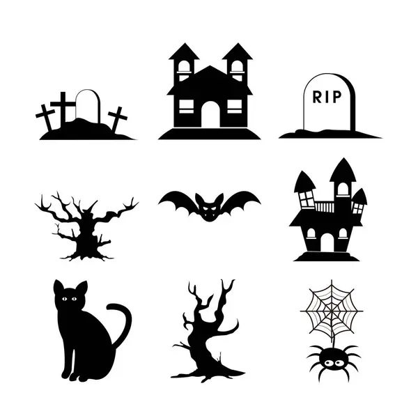 Halloween Silhouette Set Icon Vector Illustration Grafik Design Vorlage — Stockvektor