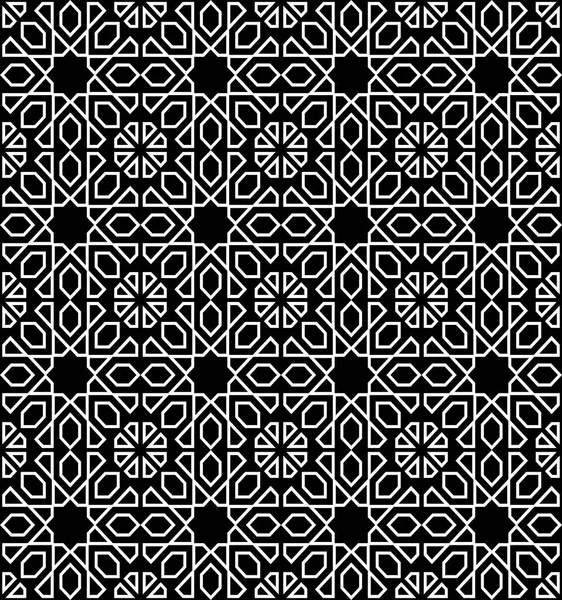 Черно Белый Арабский Геометрический Бесшовный Рисунок Векторный Фон Текстура — стоковый вектор