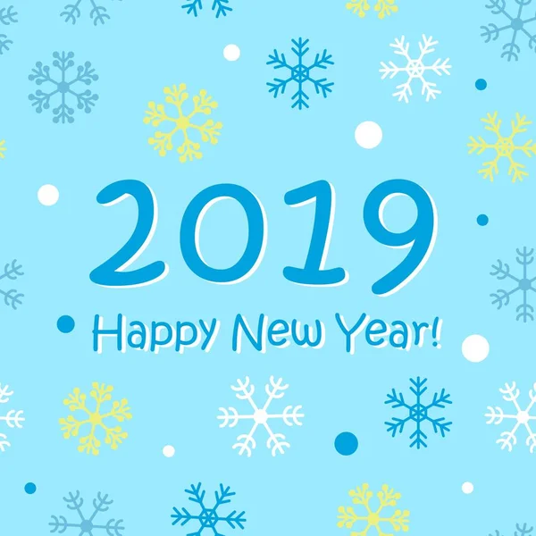 Mutlu yeni yıl 2019, doodle kar taneleri ve nokta, konfeti ile vektör tebrik kartı.
