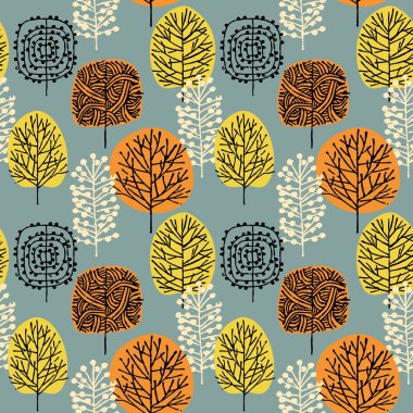 Ağaçlar - Dikişsiz desen. Vektör çizim ile ormanı.
