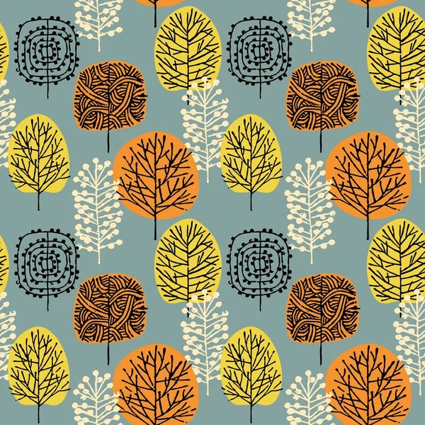 Trees Seamless Pattern Vector Drawing Forest — Stock Vector