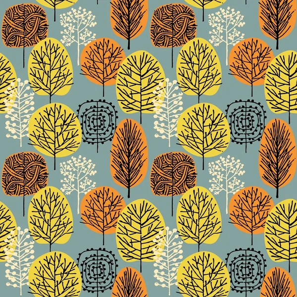 Trees Seamless Pattern Vector Drawing Forest — Stock Vector