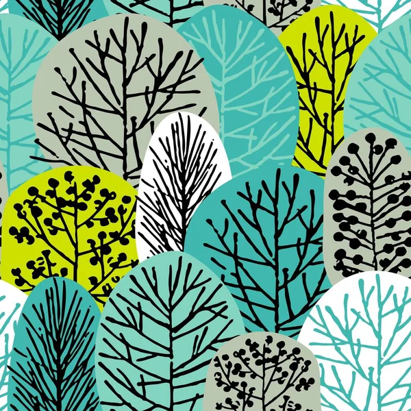 Trees Seamless Pattern Vector Drawing Forest — Stock Vector