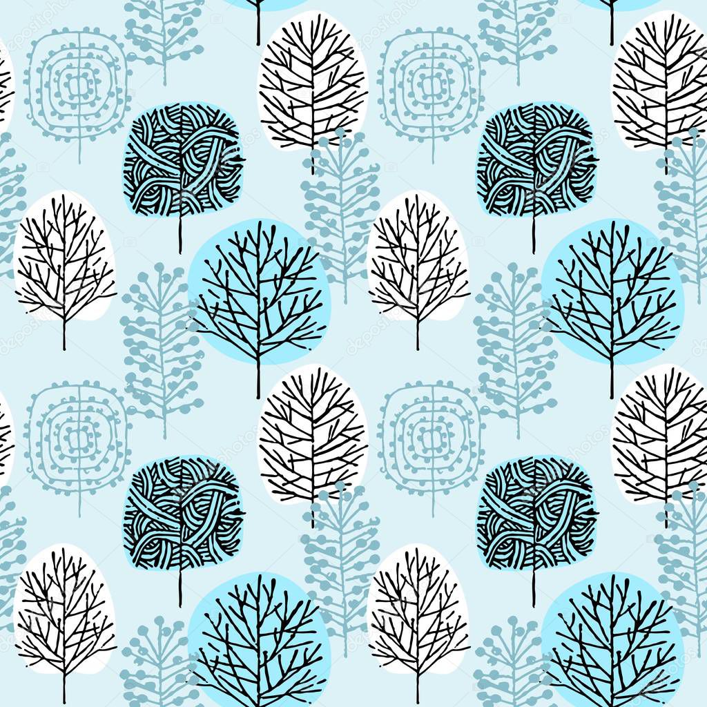 Trees - seamless pattern. Vector drawing of the forest.