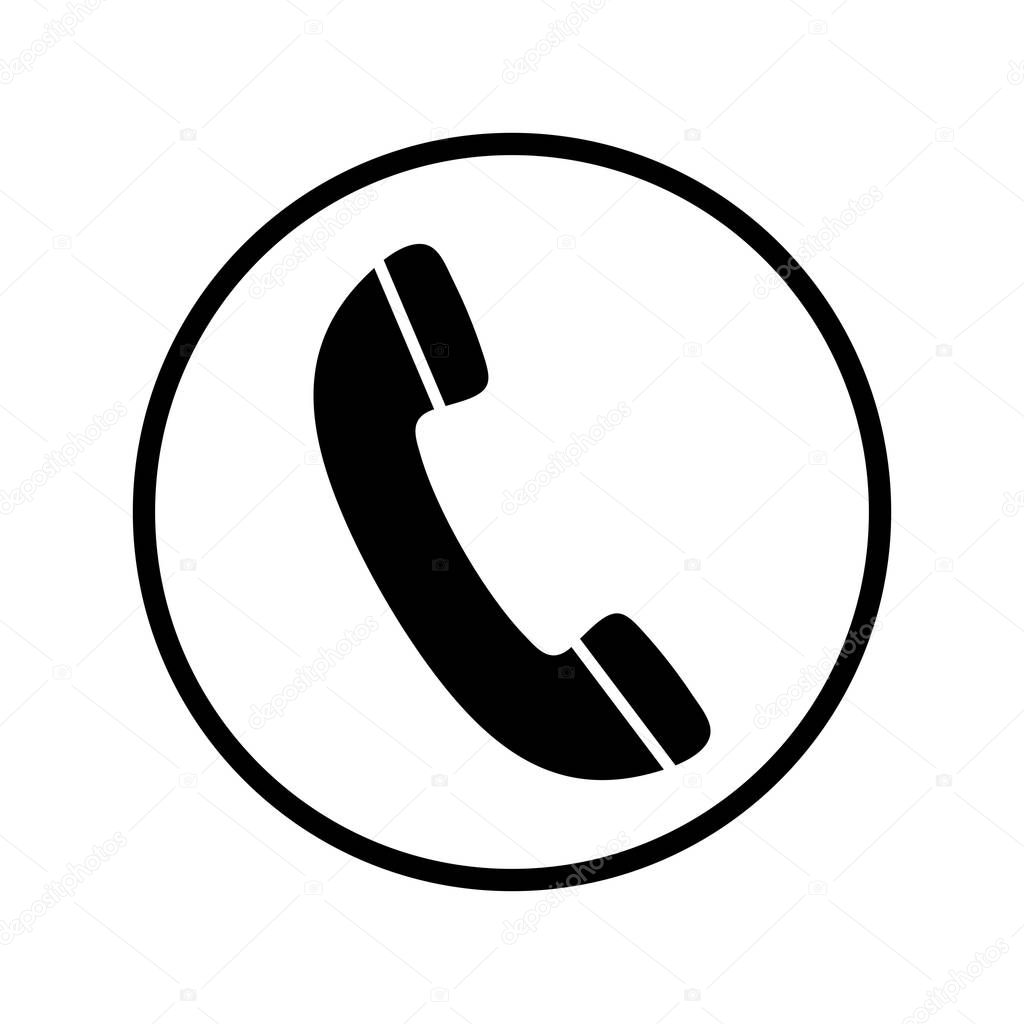 Phone icon in black and white. Telephone symbol. Vector illustration.