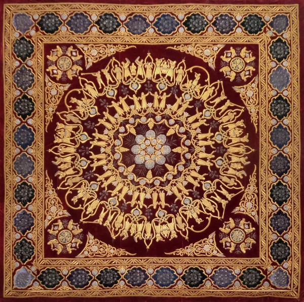 Suzani Material Tecido Seda Padrão Bordado Decorativo Islâmico Árabe Oriental — Fotografia de Stock
