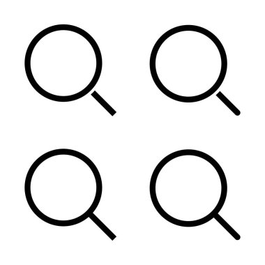 Arama sembol simgeler kümesi. Büyüteç'i. Zum butonu. Beyaz arka plan üzerinde düz vektör grafikler. Vektör Eps formatı.