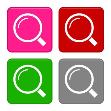 Arama sembol simgeler kümesi. Büyüteç'i. Zum butonu. Beyaz arka plan üzerinde düz vektör grafikler. Vektör Eps formatı.