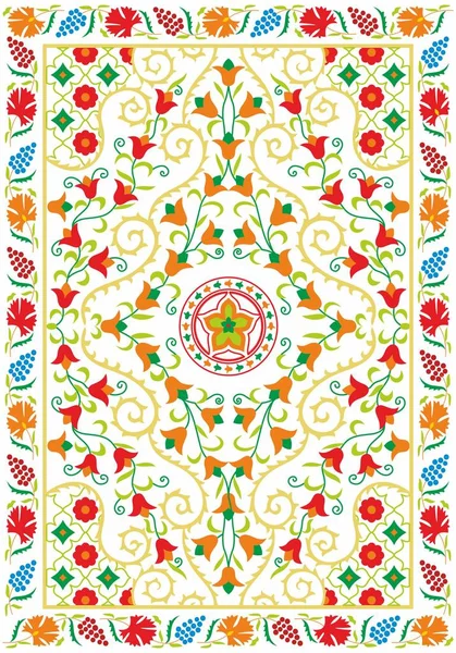 Tessile Suzani Ricamo Orientale Manuale Uzbeko Ornamento Nazionale Dei Paesi — Vettoriale Stock