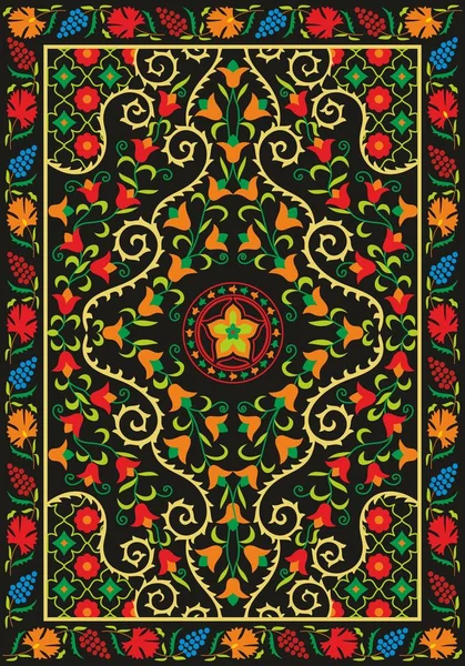 苏扎尼纺织 乌兹别克手工东方刺绣 中亚国家的国家装饰 背景向量 Ups — 图库矢量图片