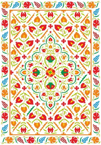 Textil Suzani Bordado Oriental Manual Uzbeko Adorno Nacional Los Países — Vector de stock