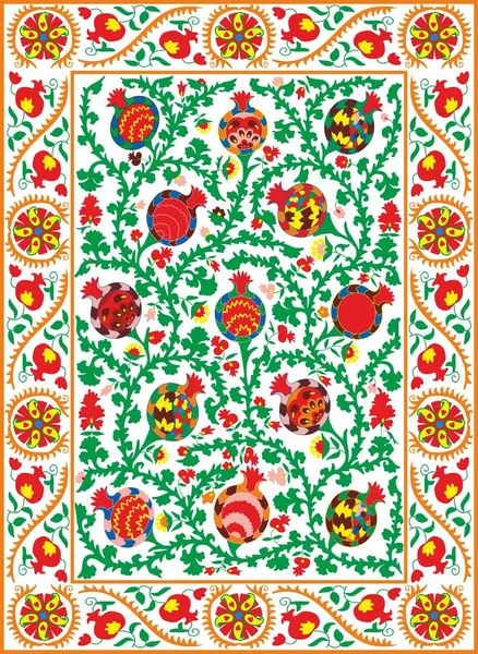 Suzani Tekstil. Özbek el ile oryantal nakış. Orta Asya ülkeleri Ulusal süsü. Vektörel çizimler arka plan. EPS formatı.
