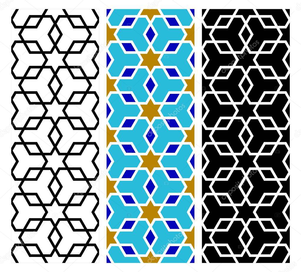Arab mosaic. Islamic seamless pattern. Vector folk Oriental geometric seamless ornament. Decorative and design elements for textile, book covers, manufacturing, wallpapers, print, gift wrap.