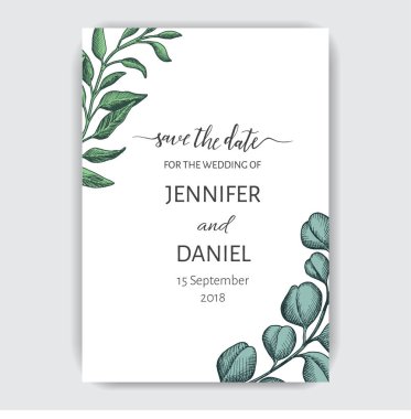 Resimde okaliptüs, etli çiçek düğün elle çizilmiş.