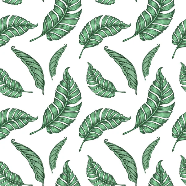 Seamless Pattern Palm Leaves Vector Illustration Fabric Print — Stock Vector