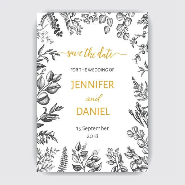 Resimde okaliptüs, etli çiçek düğün elle çizilmiş.