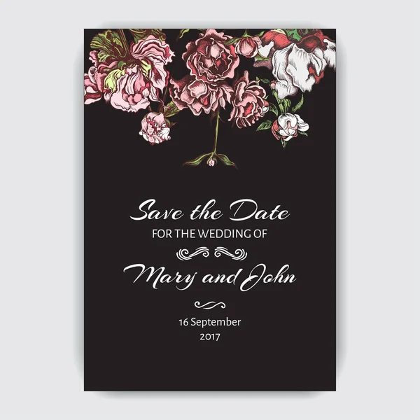 Kasımpatı ve şakayık çiçekleri ile renkli davetiye 