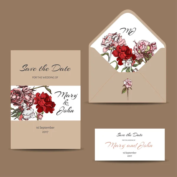 Cartão Convite Colorido Com Crisântemo Flores Peônia — Vetor de Stock