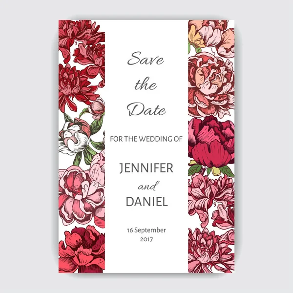 Kasımpatı ve şakayık çiçekleri beyaz arka plan üzerinde renkli Davetiyeli