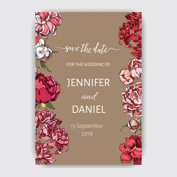 Kasımpatı ve şakayık çiçekleri ile renkli davetiye 