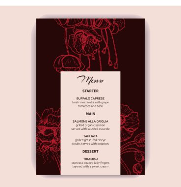 Tarihi daveti kaydedin. Vektör düğün çizim haşhaş çiçekleri ile.