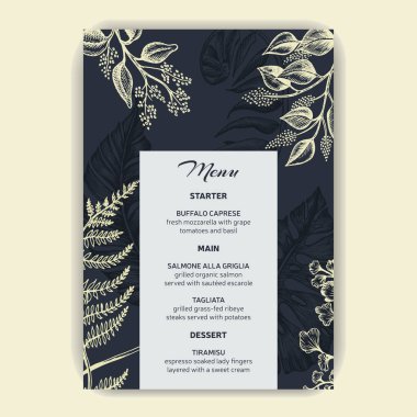 Düğün davetiyesi için kartı. Resimde yaprakları ile.