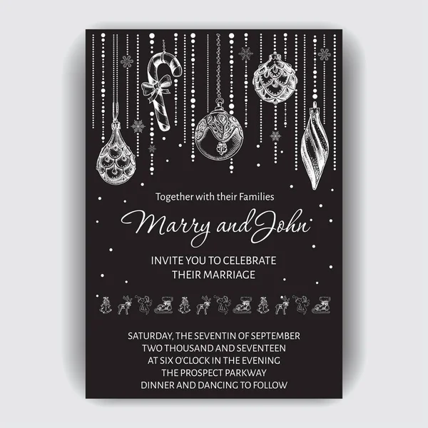 Vector Illustration Sketch Holiday Invitation Winter Wedding Greeting Card Snowflakes — Stock Vector