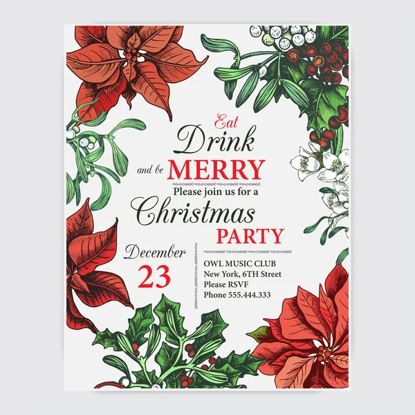 Vector Illustration Sketch Greeting Cards Holiday Design Vintage Xmas Menu — Stock Vector