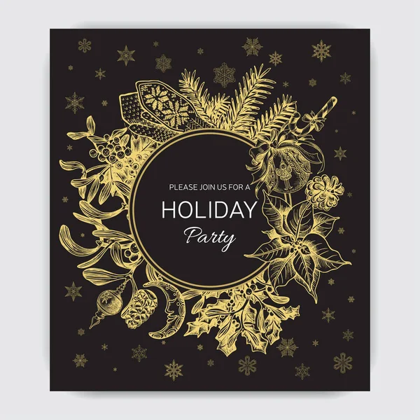 クリスマス休暇のための招待状 幸せな新年とクリスマスのグリーティング カード チラシ ポスター バナー お祭りのデザイン — ストックベクタ
