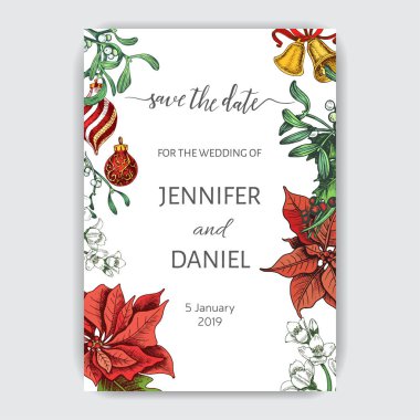 Renk ile Noel davet el Beyaz arka plan, vektör çizim üzerinde çizilmiş öğeleri 