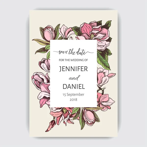 Increíble Invitación Para Boda Con Flores Magnolia — Vector de stock