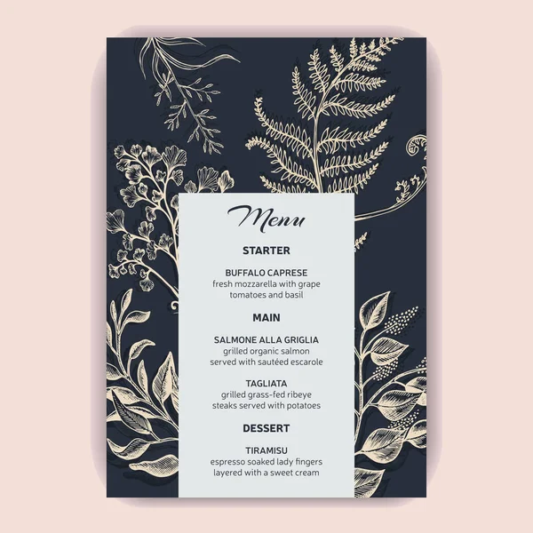 Cartão Para Menu Restaurante Design Com Folhas Diferentes — Vetor de Stock
